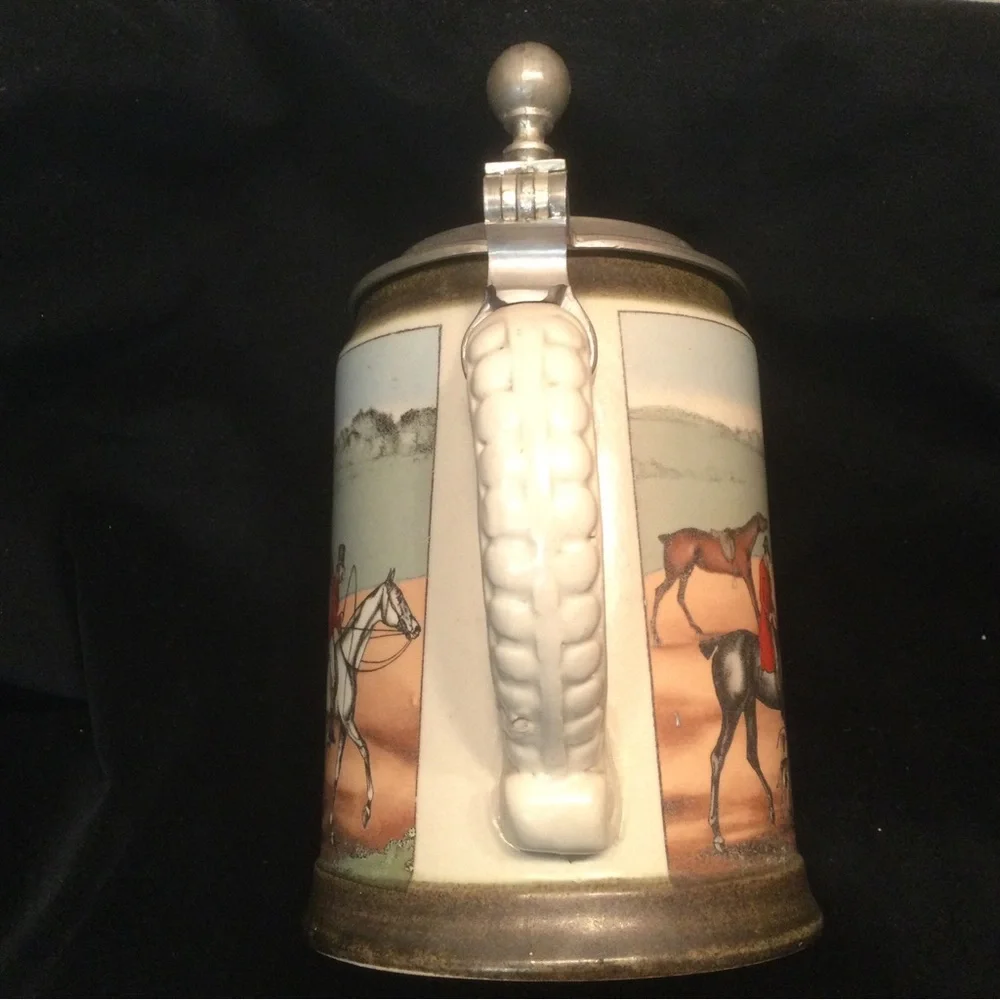 VTG M/R Marzi & Remy German Lidded Beer Stein Pewter The Hunt Fox Hound Germany.